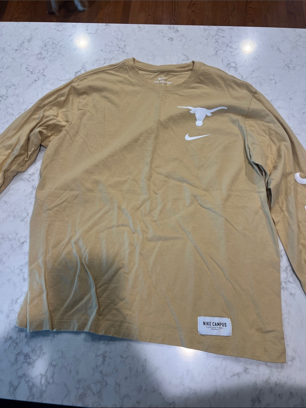 Nike Long-Sleeve Crewneck Shirt in Khaki with White Logos